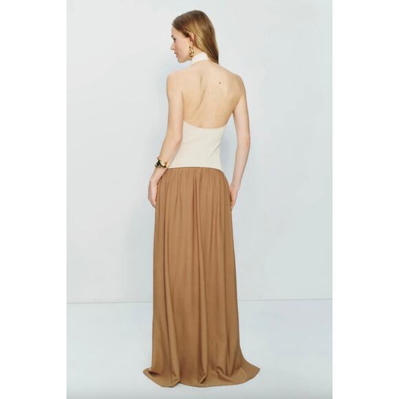 Solid & Striped Halter Soglio Cream & Brown Dress Sz L - Picture 3 of 9